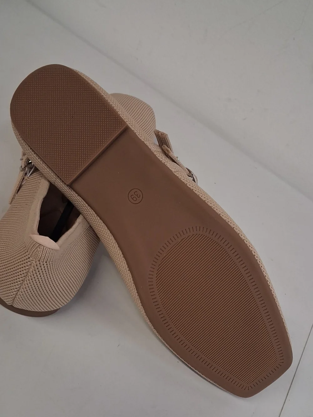 NWOT Women's Beige Knit Mary Jane Ballet Flats